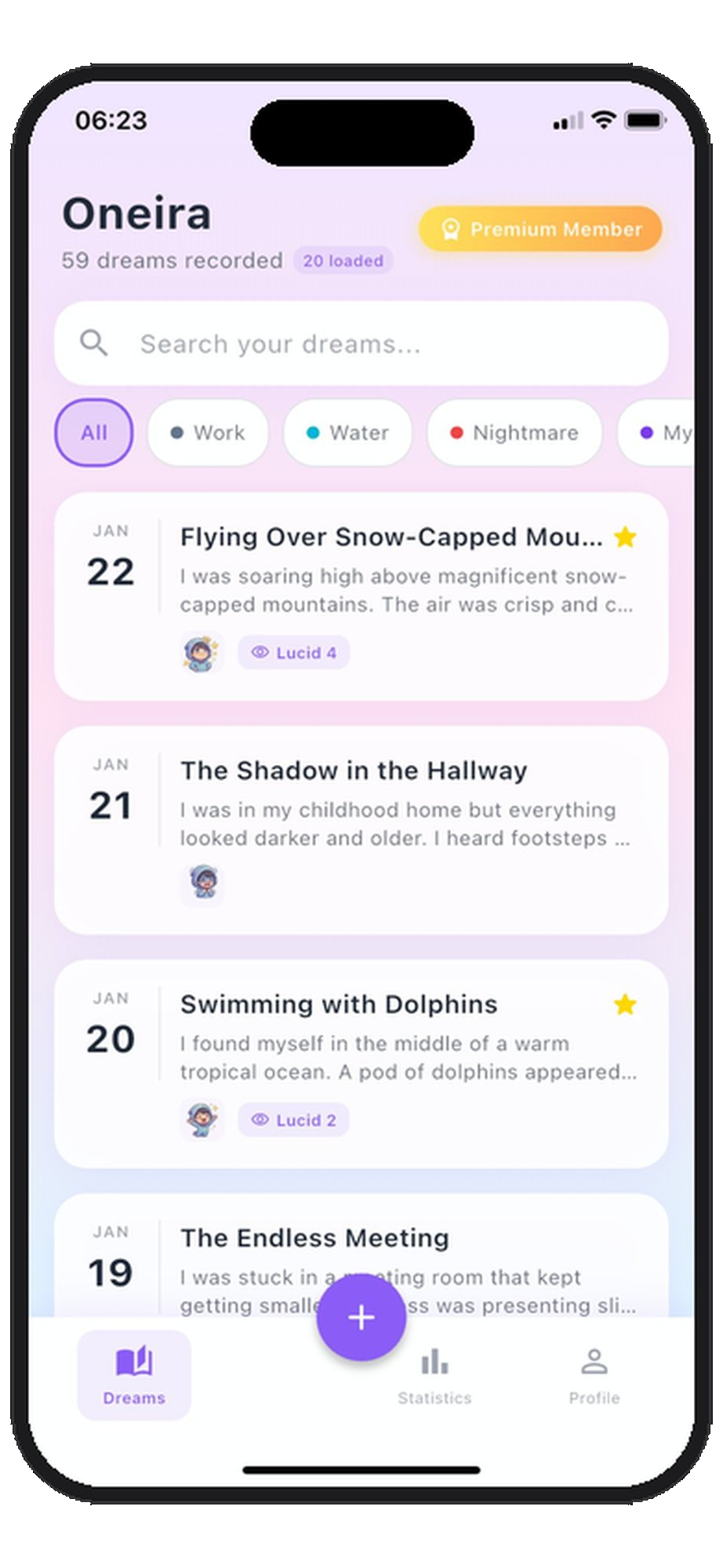 Dream Journal Home Screen